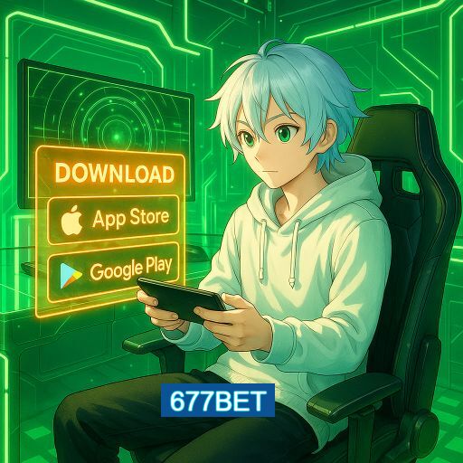 Imagem promocional do app oficial 677BET destacando a conveniência de jogar cassino online pelo celular ou navegador